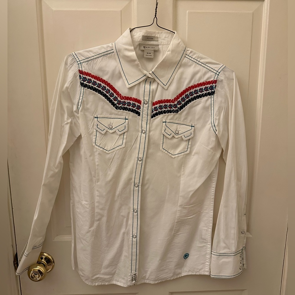 Ariat red white and blue button down shirt